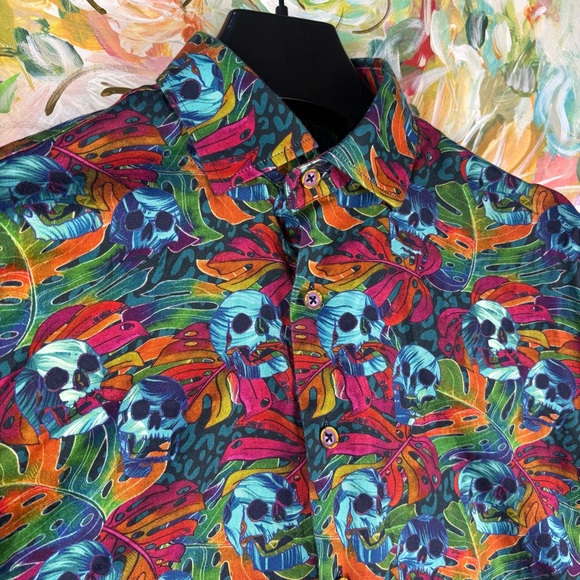 Luchiano Visconti Skull Print Button Down Shirt Small Colorful Cotton - Picture 4 of 8